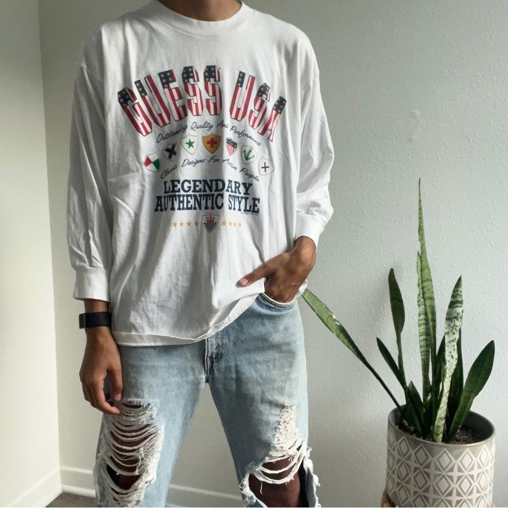 vintage 1991 rare guess usa 3/4 length sleeve tshirt